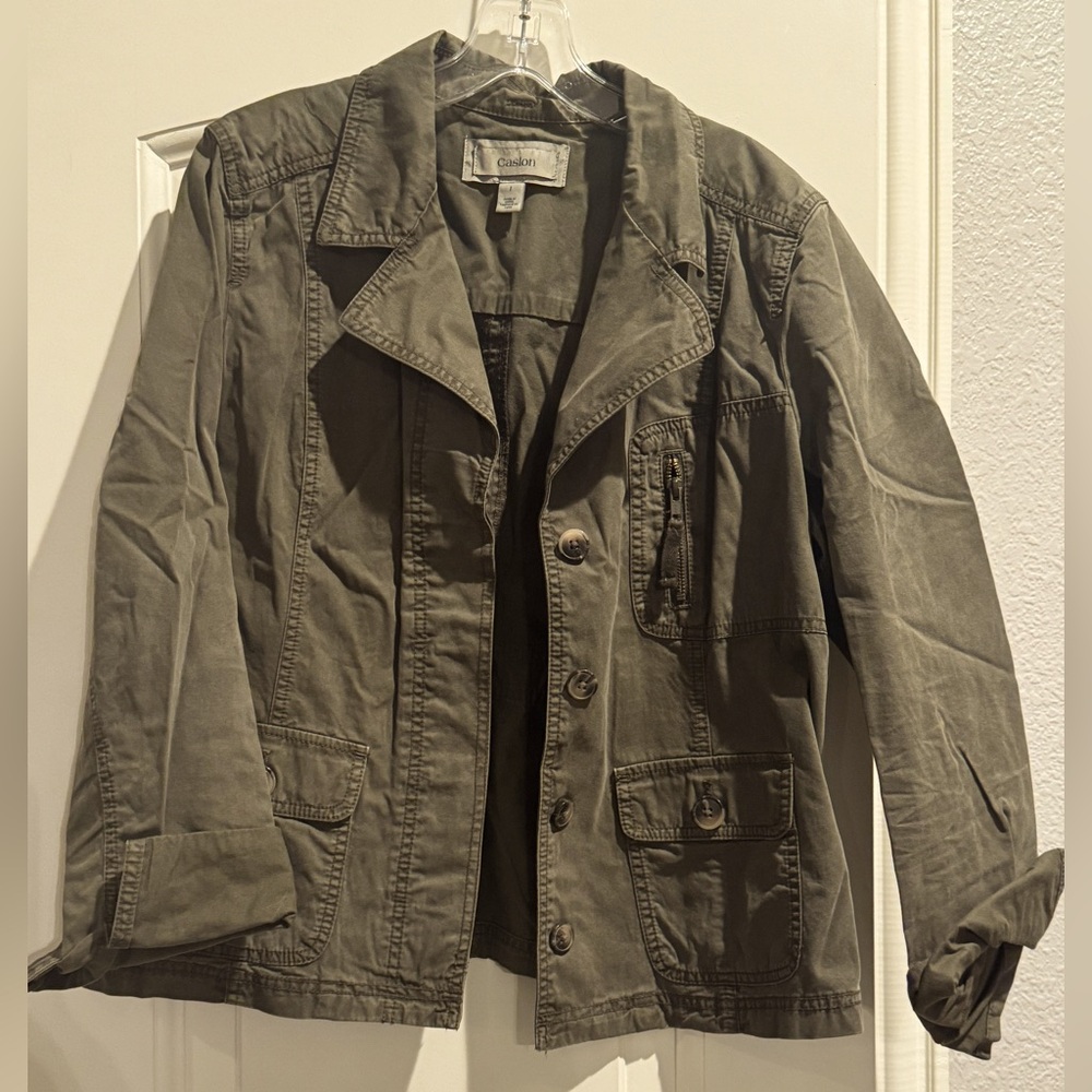 Caslon long sleeve button front utility jacket